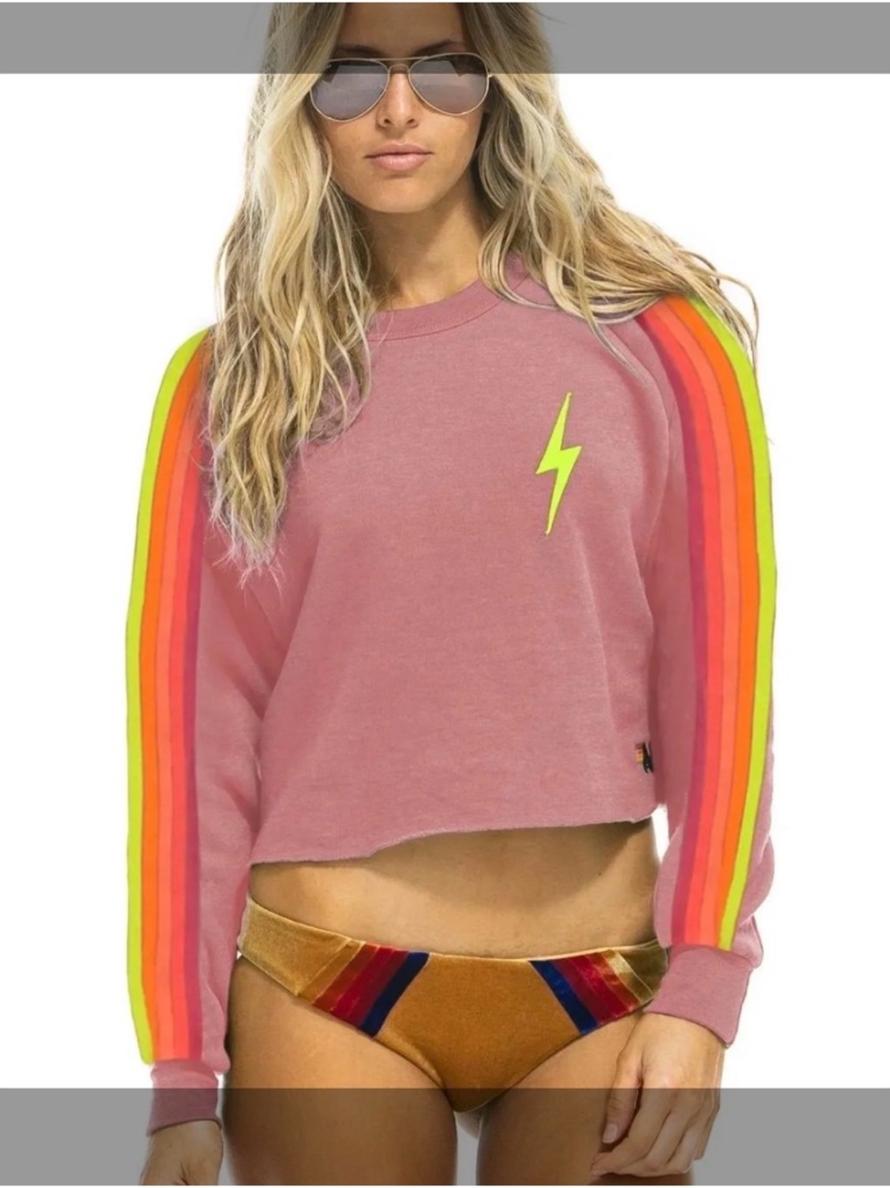 Aviator Nation Bolt Stitch Classic Cropped Crewneck sweatshirt xs oversized